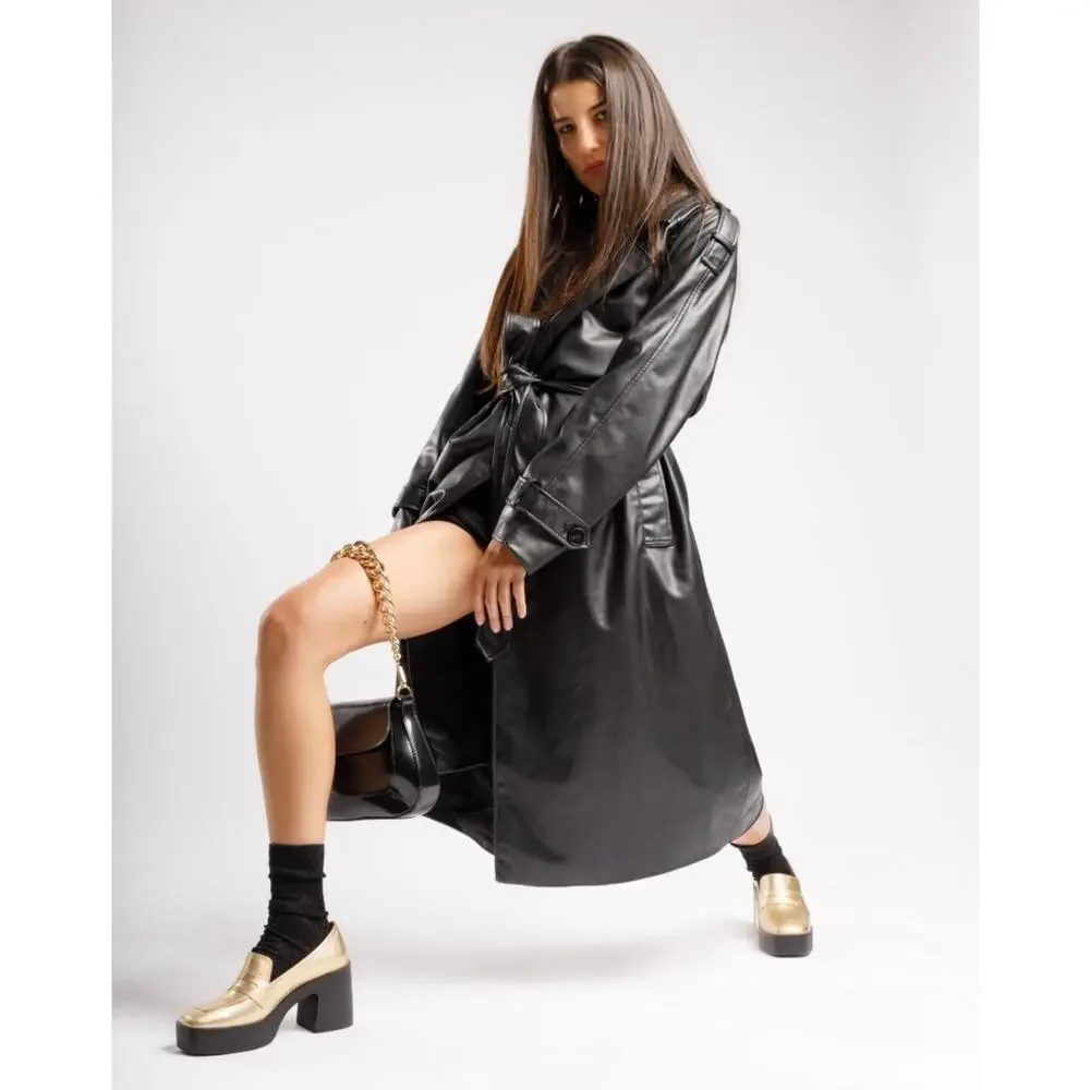 Akaada Yoko Gold Patent Leather Chunky Loafers